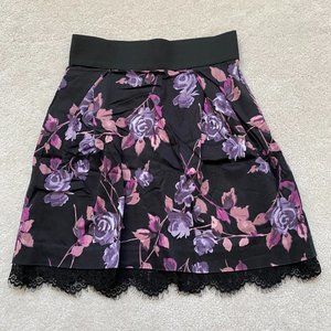 Black and Purple Floral Print A-line Mini Skirt